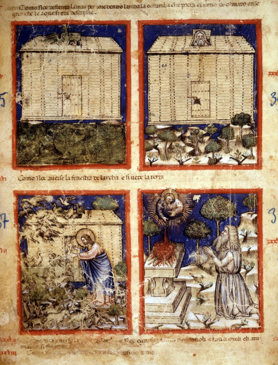Arka Noego, miniatura zaczerpnięta z kodeksu 212 (lub kodeksu Padovano lub Biblii z Padwy) 1390-1400 Rovigo, Accademia dei Concordi autorstwa Italian School