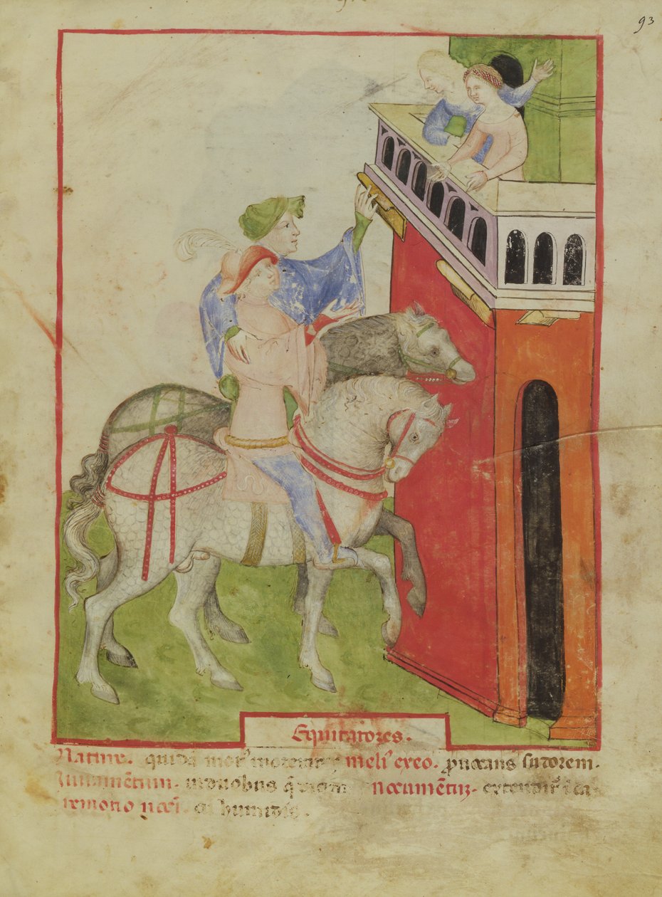 Nouv Acq Lat 1673 f.93 Jazda konna, z Tacuinum Sanitatis, c.1390-1400 autorstwa Italian School