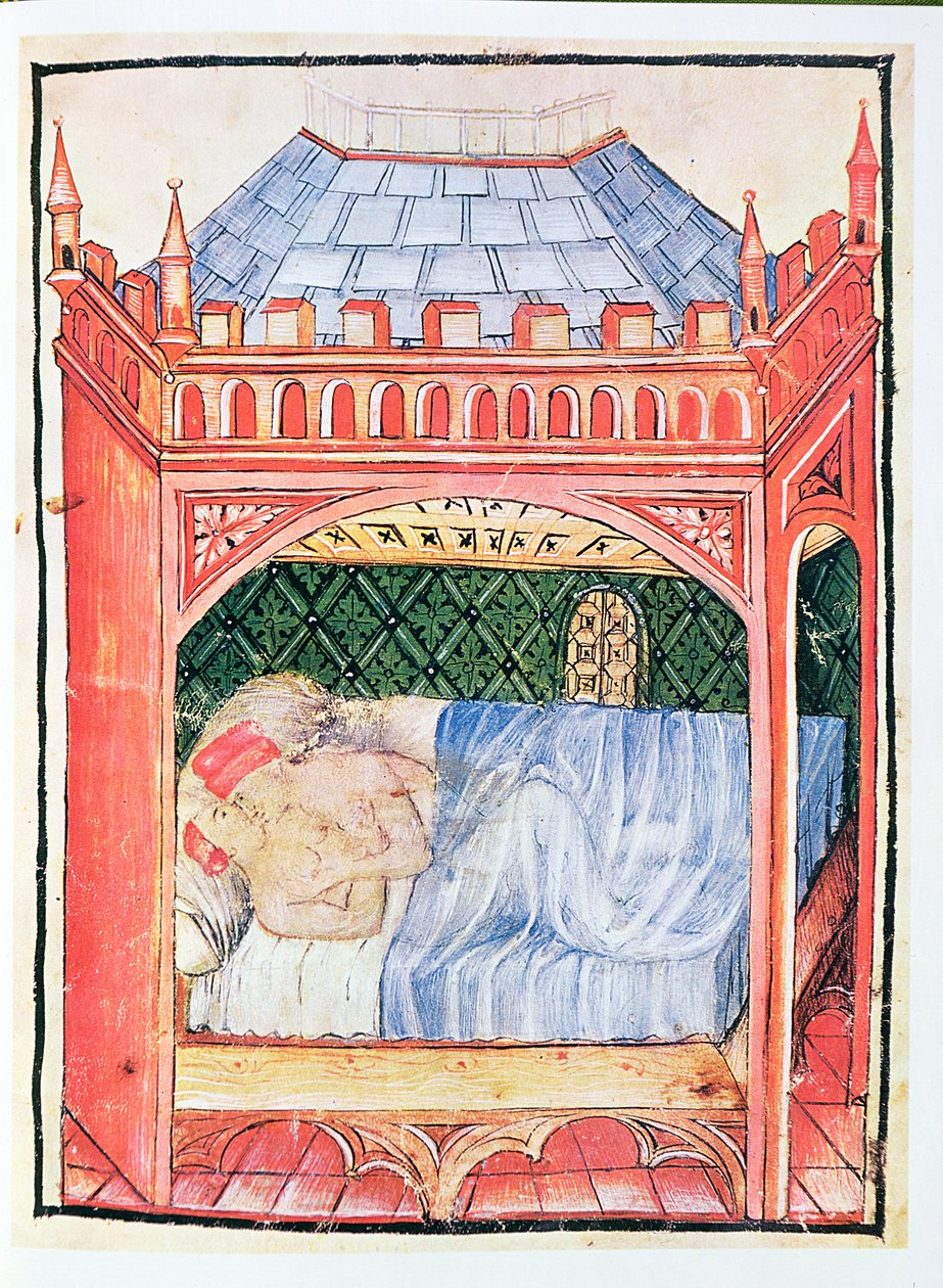 Nouv Acq Lat 1673 fol.100 Para w łóżku, z Tacuinum Sanitatis, ok. 1390-1400 autorstwa Italian School