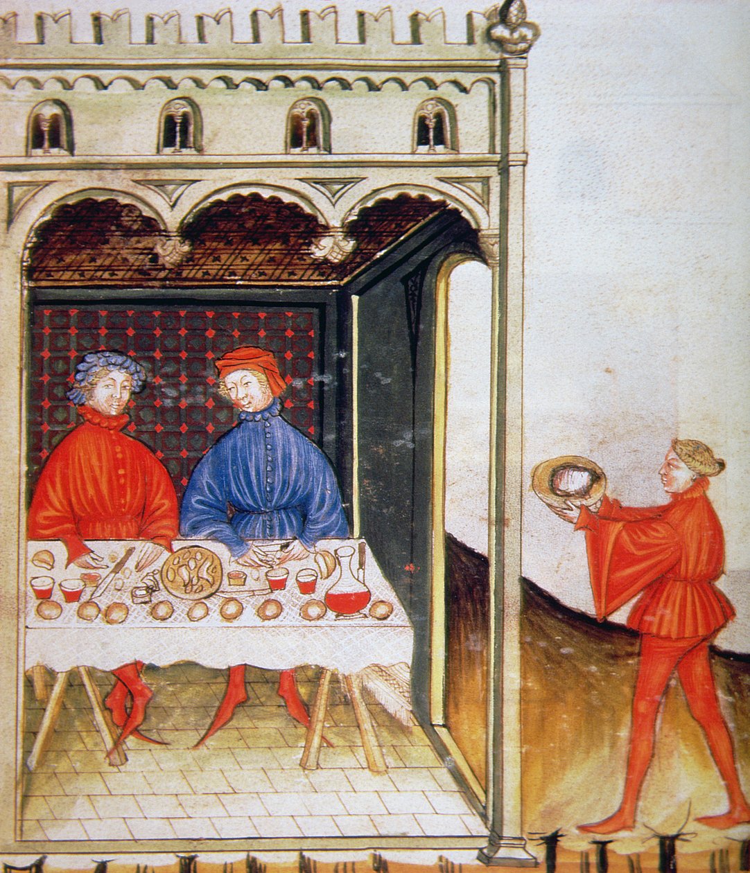 Nova 2644 Fol.53r Degustacja gotowanej pszenicy z Tacuinum Sanitatis Codex Vindobonensis autorstwa Italian School