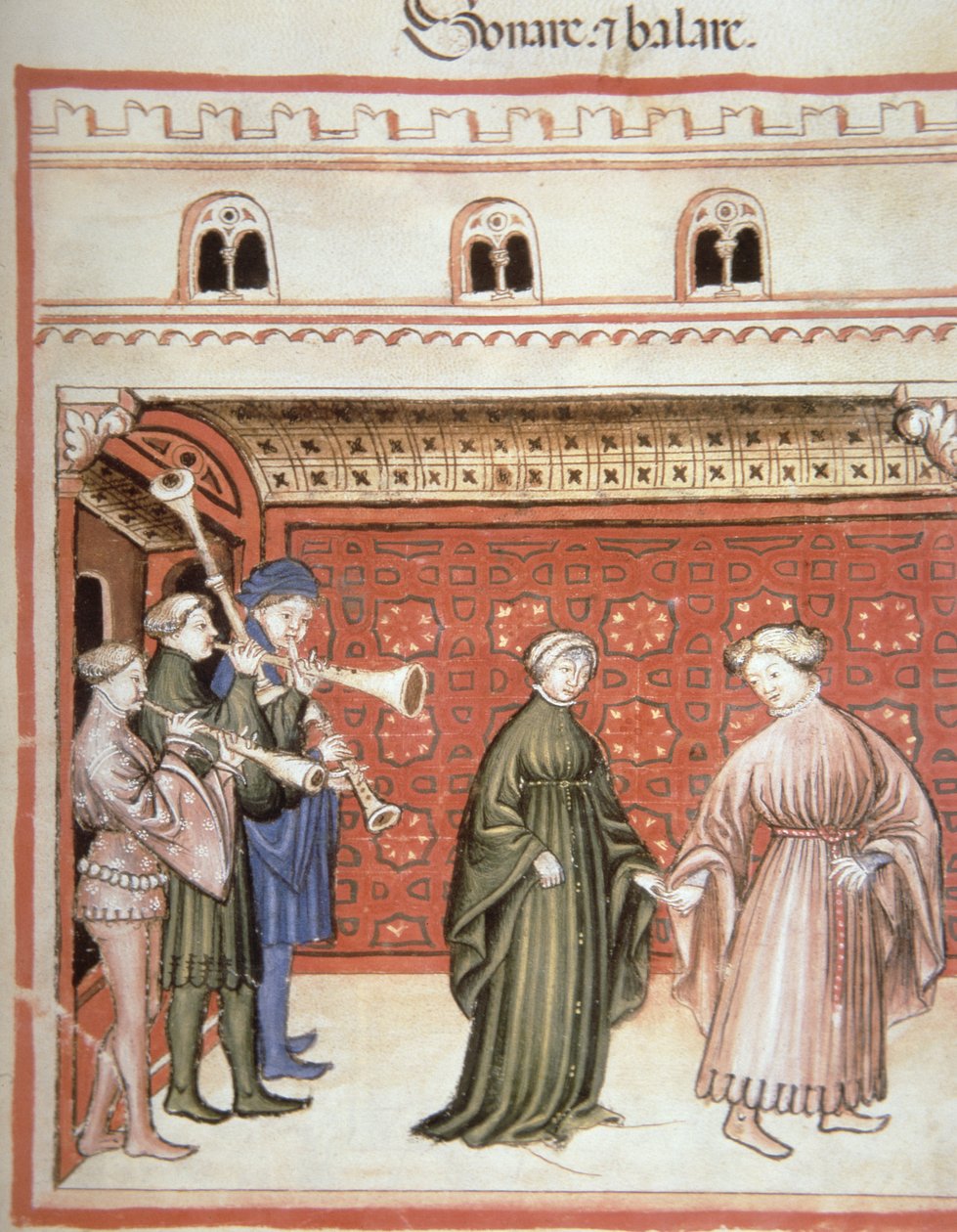 Nova 2644 fol.104r Muzyka i taniec, z Tacuinum Sanitatis autorstwa Italian School