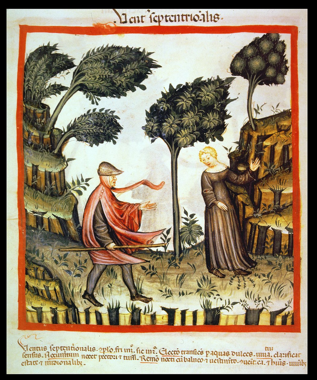 Nova 2644 fol.58v Północny Wiatr, z Tacuinum Sanitatis autorstwa Italian School