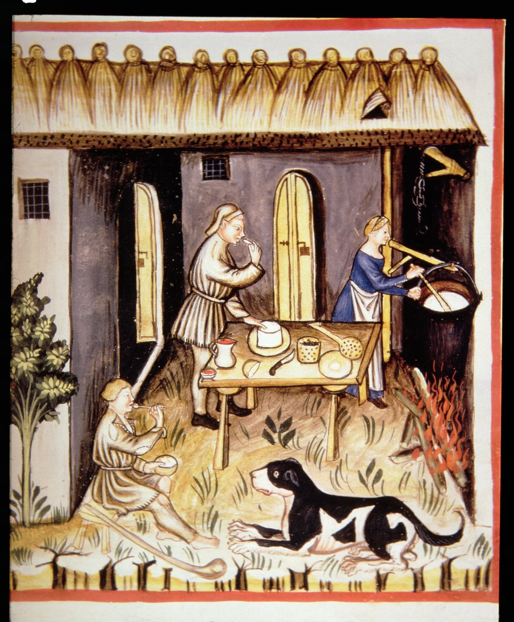 Nova 2644 fol.62r Przygotowanie białego sera z Tacuinum Sanitatis autorstwa Italian School