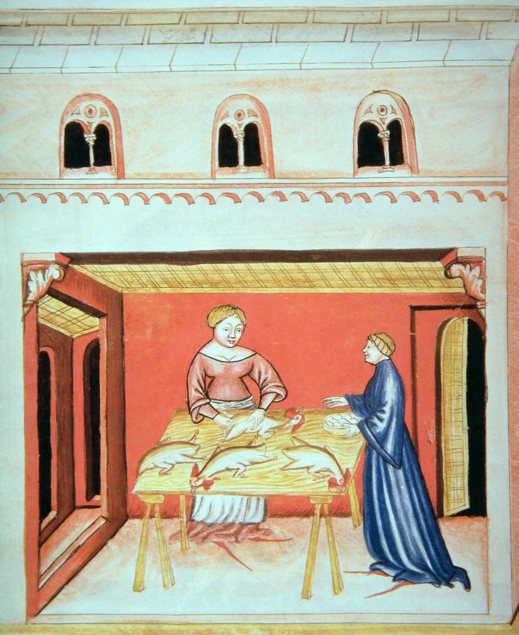 Nova 2644 fol.79v Rzeźnicy: usuwanie jąder z Tacuinum Sanitatis autorstwa Italian School