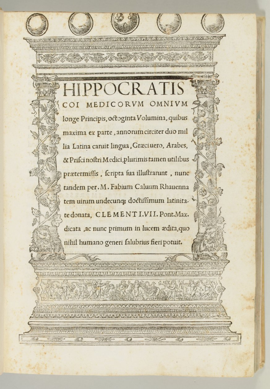 Osiemdziesiąt tomów, korpus Hipokratesa przetłumaczony z greki na łacinę przez Marka Fabiusa Calvusa (ok. 1440-1527), Rzym: Franciscus Minutius Calvus autorstwa Italian School