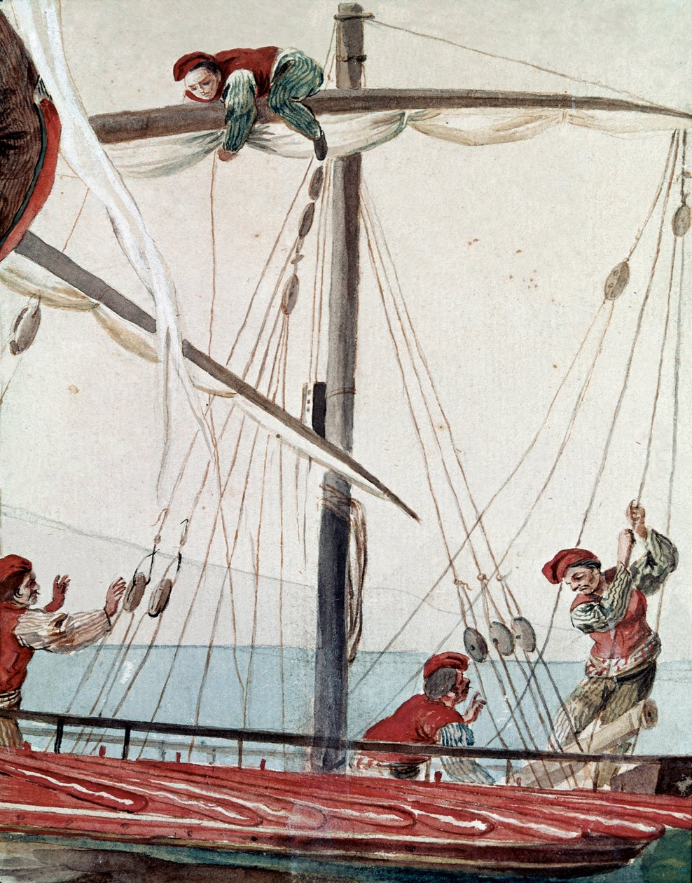 Stare neapolitańskie zawody: łódź rybacka - XIX-wieczna akwarela - Neapol Museo Nazionale di San Martino autorstwa Italian School
