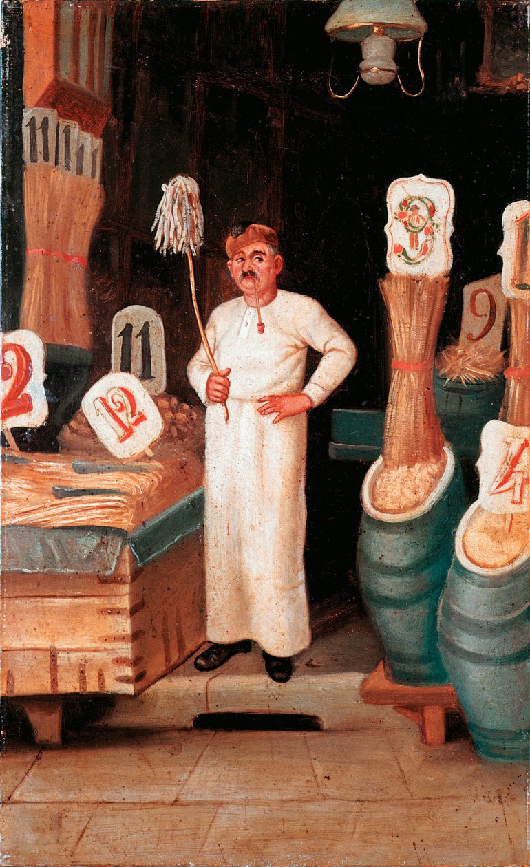 Stary metier: sklep sprzedawcy makaronów. Anonimowa detrema. XIX-wieczne XIX-wieczne Narodowe Muzeum Makaronu, Fundacja Agnesi, Rzym autorstwa Italian School