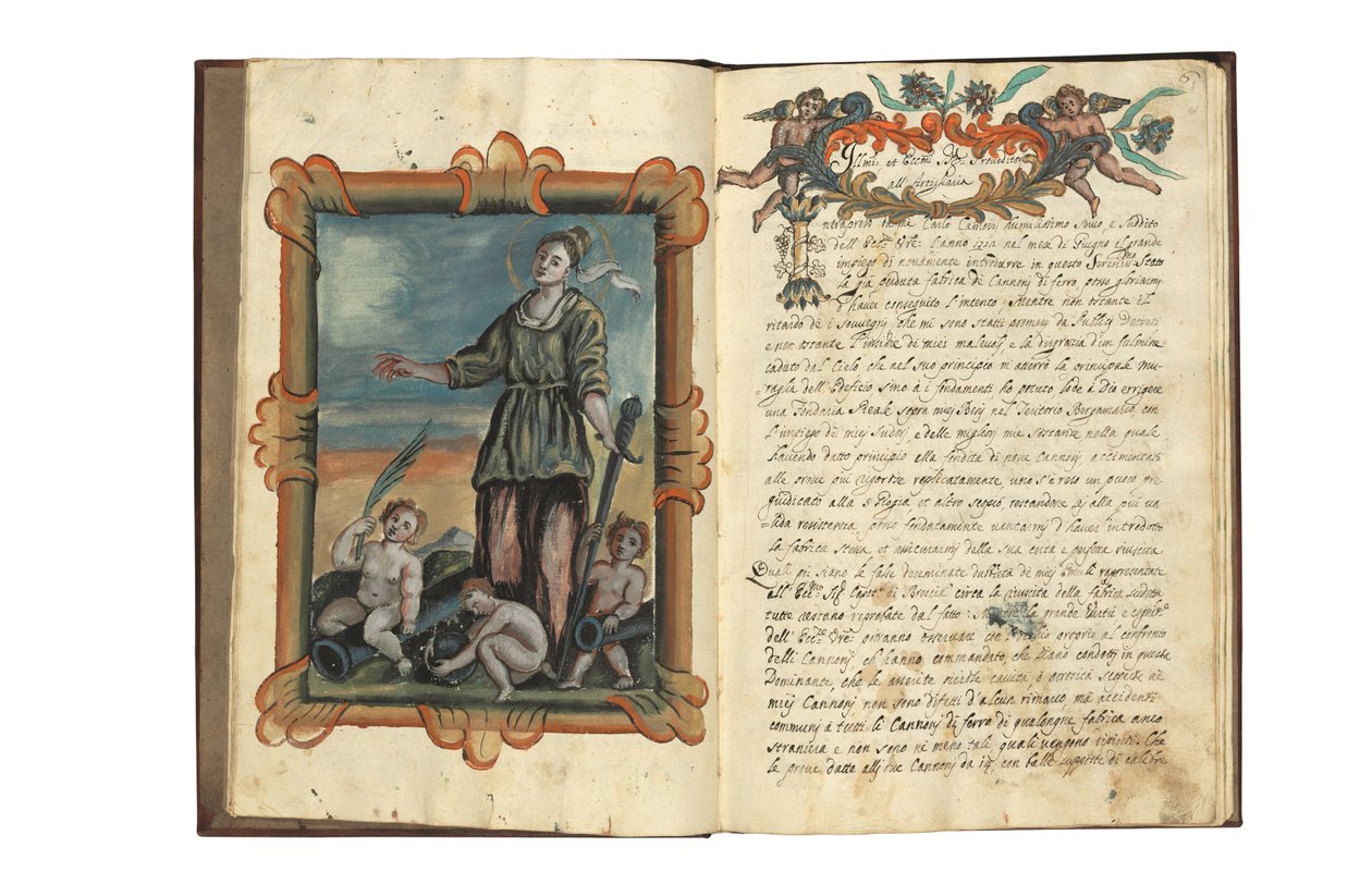 O produkcji dział dla Republiki Weneckiej autorstwa Carlo Camozzi di Bergamo (fl.1712), w języku włoskim i łacińskim, ilustrowany rękopis na papierze, Wenecja, pierwsza połowa XVIII wieku (tusz i kolor na papierze) autorstwa Italian School