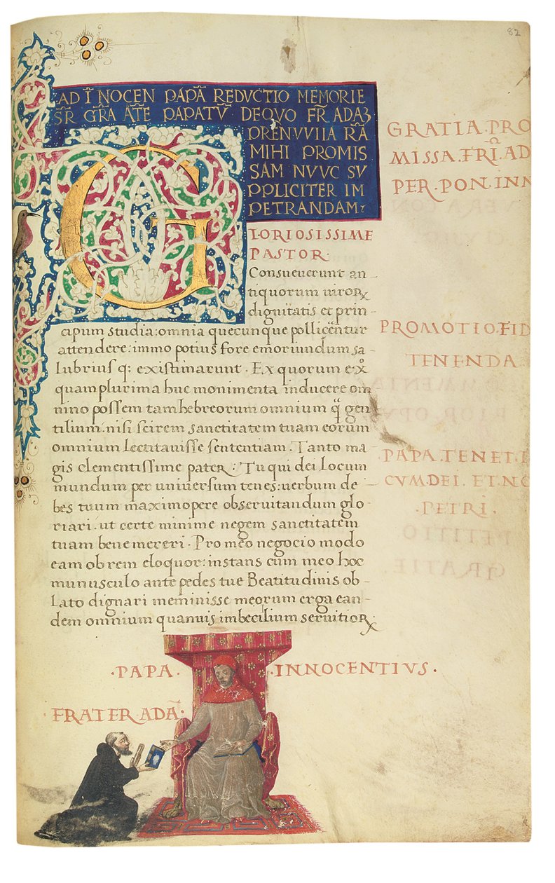 PSEUDO-ARISTOTLE, Secreta secretorum; "MARDOCHEUS IUDEUS", Epistola ad Alexandrum de cognitione veri dei; ADAM DE MONTALDO (ok. 1450-1495), Divinitus prolata iudicia sive premonita; Quedam alia summatim posita iudicia, Rzym, ok. 1490 (tusz i kolor na welin autorstwa Italian School