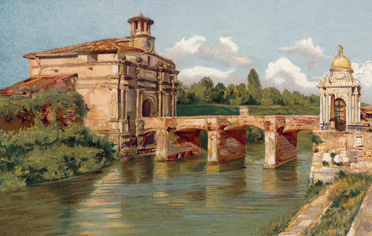 Padwa / Padwa: Porta Venezia i most nad rzeką Bacchiglione (chromolitho) autorstwa Italian School