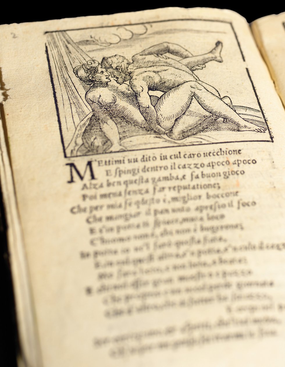 Strona z „Sonetti Lussuriosi” Pietro Aretino, ilustrowana przez Giulio Romano i grawerowana przez Marcantonio Raimondi, wydana w Wenecji, ok. 1527 autorstwa Italian School