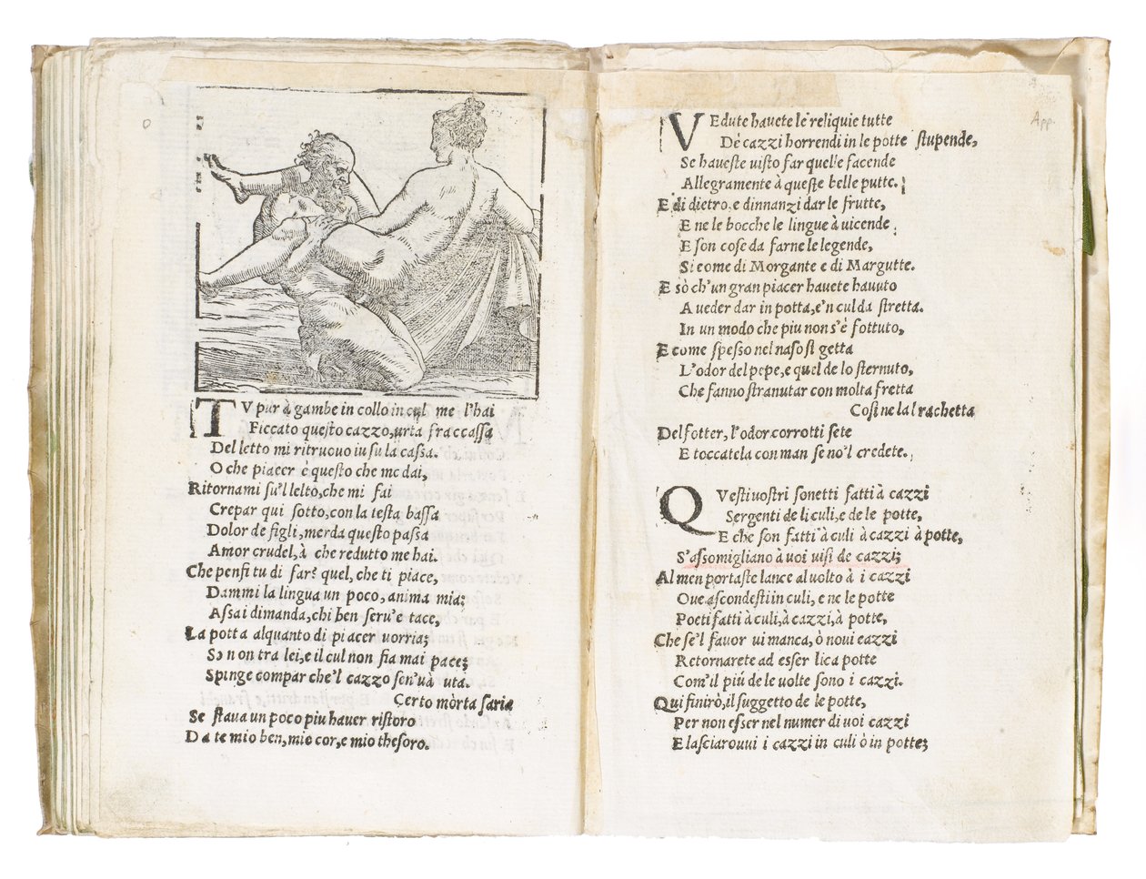 Strona z „Sonetti Lussuriosi” Pietro Aretino, ilustrowana przez Giulio Romano i rytowana przez Marcantonio Raimondi, wydana Wenecja, ok. 1527 (druk i drzeworyt) autorstwa Italian School