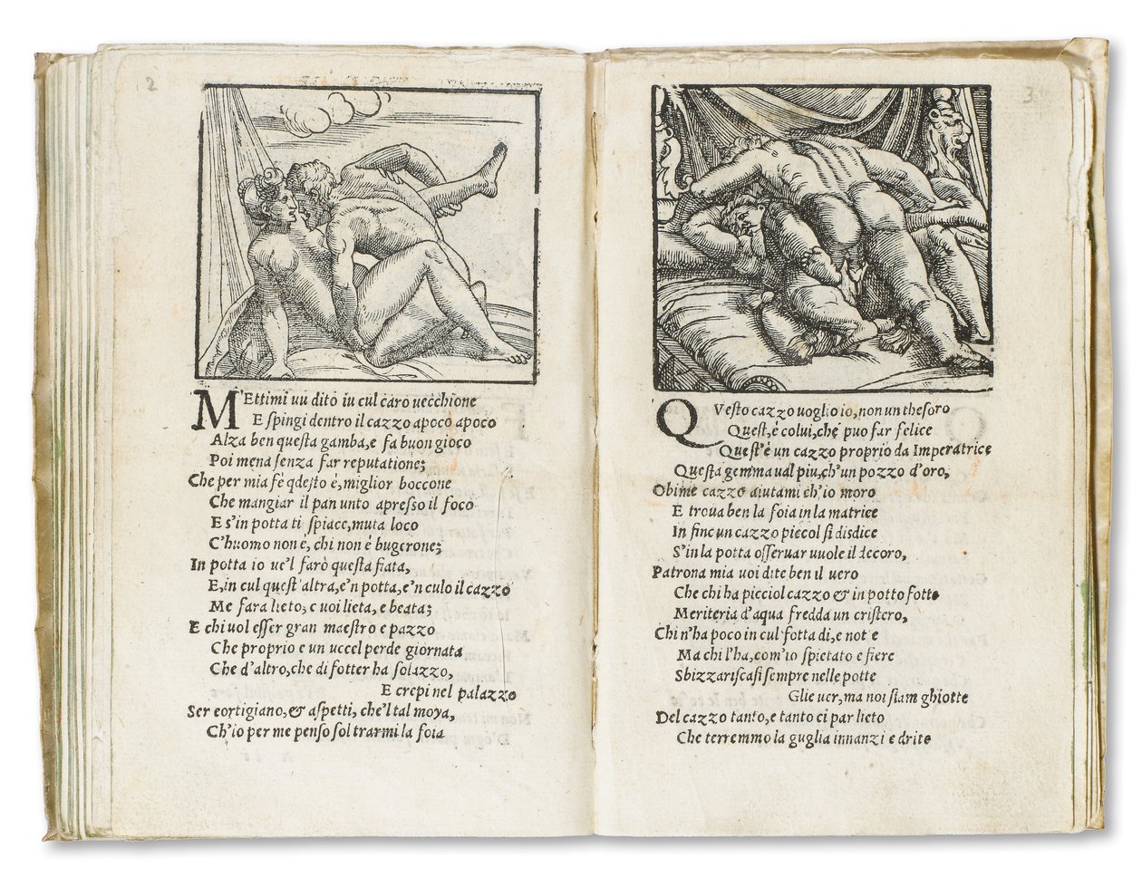 Strona z „Sonetti Lussuriosi” Pietro Aretino, ilustrowana przez Giulio Romano i rytowana przez Marcantonio Raimondi, wydana Wenecja, ok. 1527 (druk i drzeworyt) autorstwa Italian School