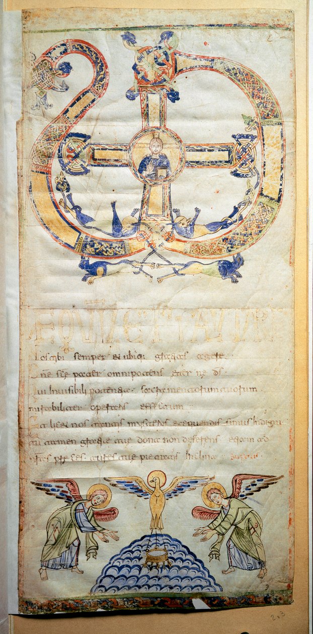 Strona pontyfikatu zawierająca modlitwy i ceremonie odprawiane przez Ewę (Ms.724/1-Carta3) Rękopis z X wieku. Rzym, Biblioteca Casanatense autorstwa Italian School