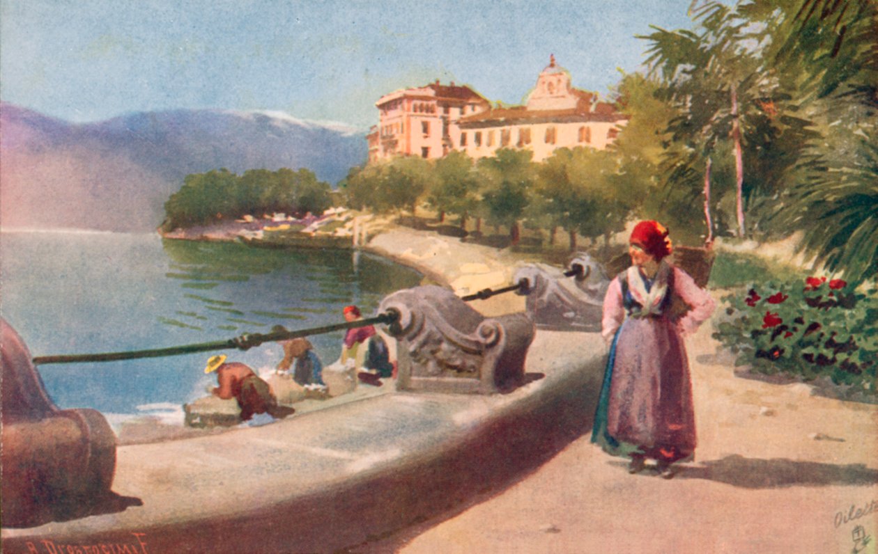 Pallanza, jezioro Maggiore, Włochy (kolorowa litografia) autorstwa Italian School