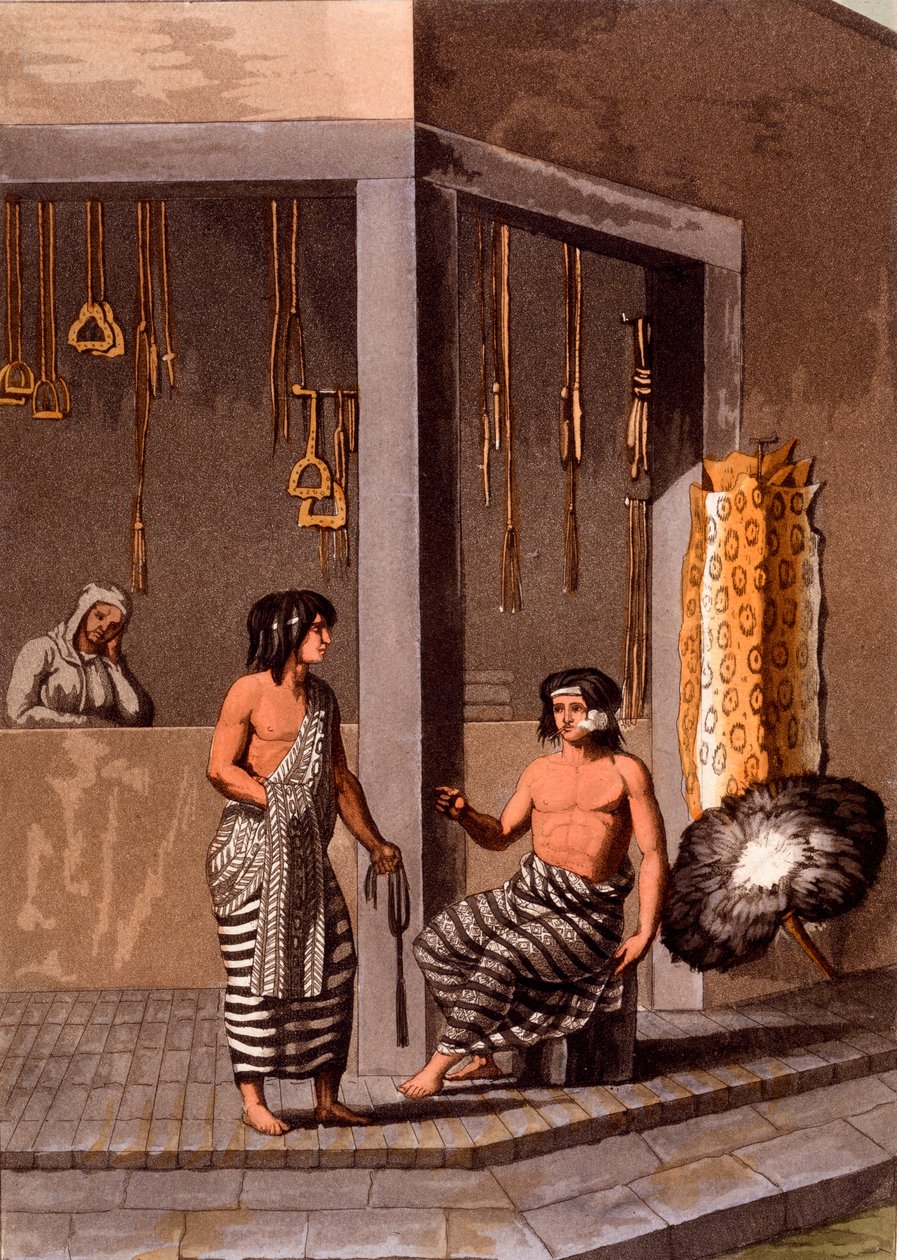 Indianie Pampas w sklepie o nazwie Indiano, Calle de-los-Torres, Buenos Aires, ok. 1820-30 autorstwa Italian School