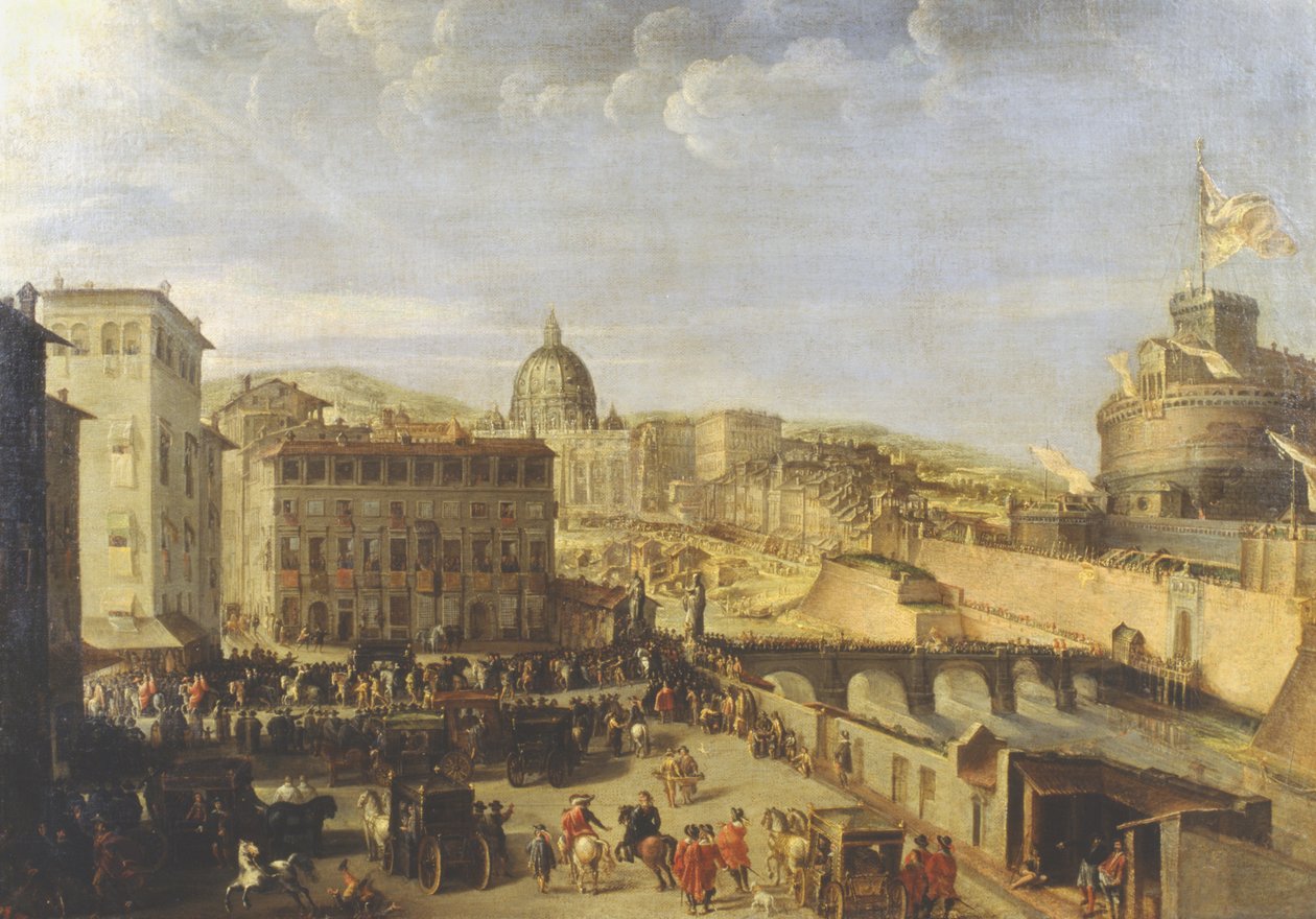 Procesja papieska na moście św. Anioła autorstwa Italian School
