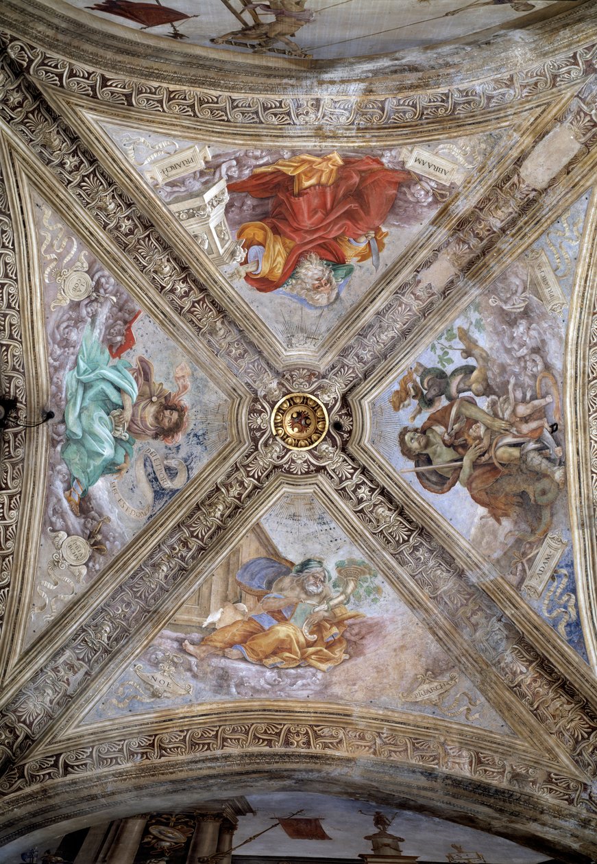 Patriarchowie Adam, Abraham, Jakub i Noe. XIV wiek, fresk autorstwa Italian School
