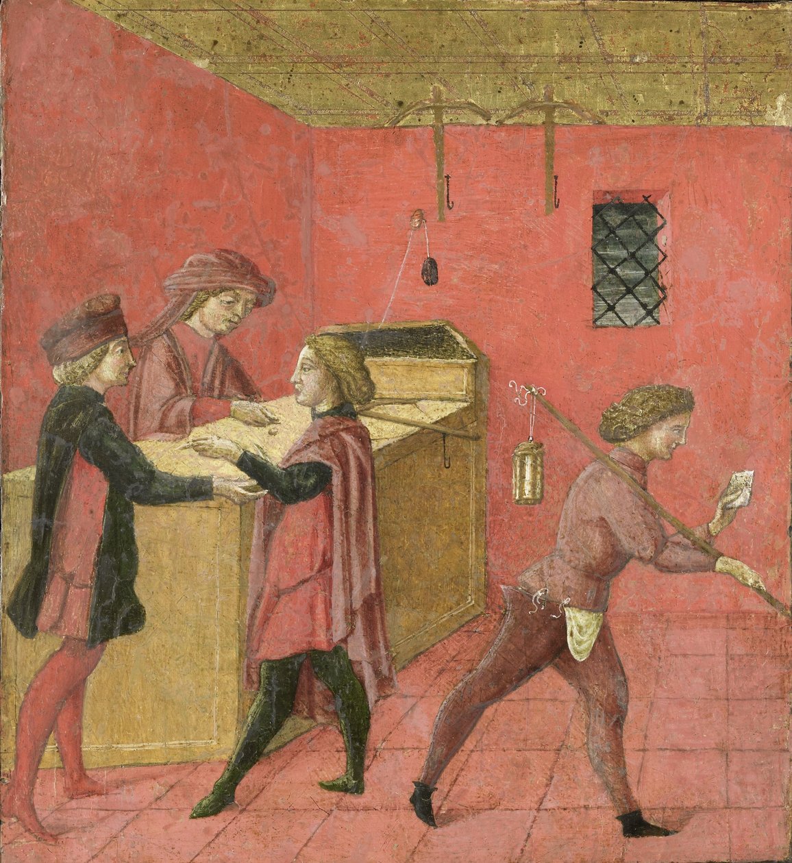 Wypłata wynagrodzeń stróżom nocnym w Camera del Comune w Sienie, 1440-60 (tempera na panelu) autorstwa Italian School