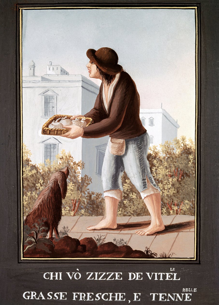 Petites Metiers Neapolitańczycy: sprzedawca wymion krów - (Stary handel: sprzedawca wymion krów) Akwarela z XIX wieku - Neapol Museo Nazionale di San Martino autorstwa Italian School