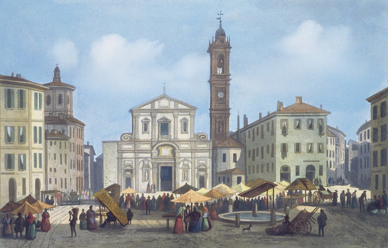 Piazza Santo Stefano z Widoków Mediolanu i okolic autorstwa Italian School
