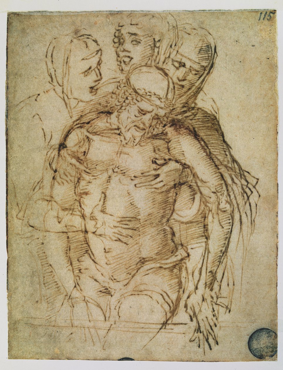 Pieta, przypisywana Giovanniemu Belliniemu (ok. 1430-1516) lub Andrei Mantegnie (1430-1516) (pióro i atrament na papierze) autorstwa Italian School