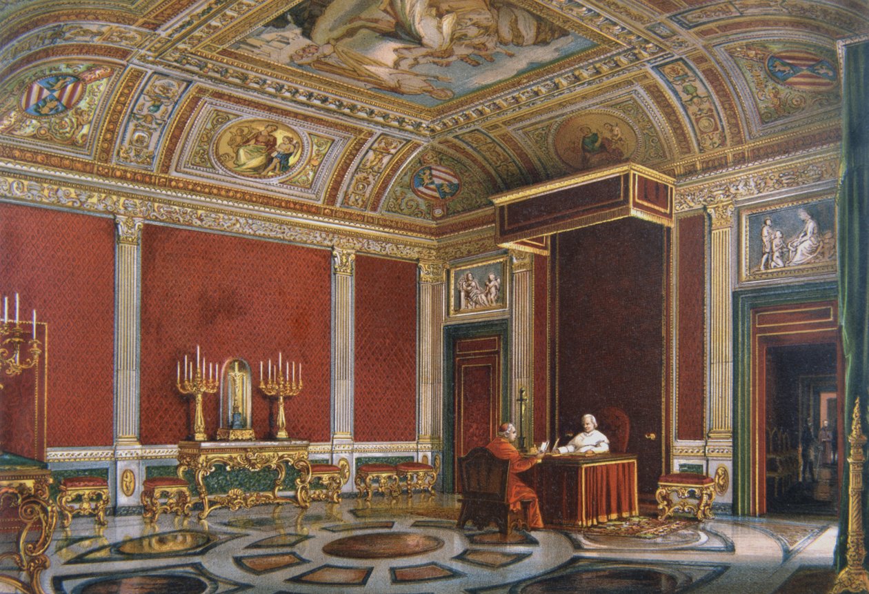 Pius IX w papieskiej sali audiencyjnej na Kwirynale autorstwa Italian School