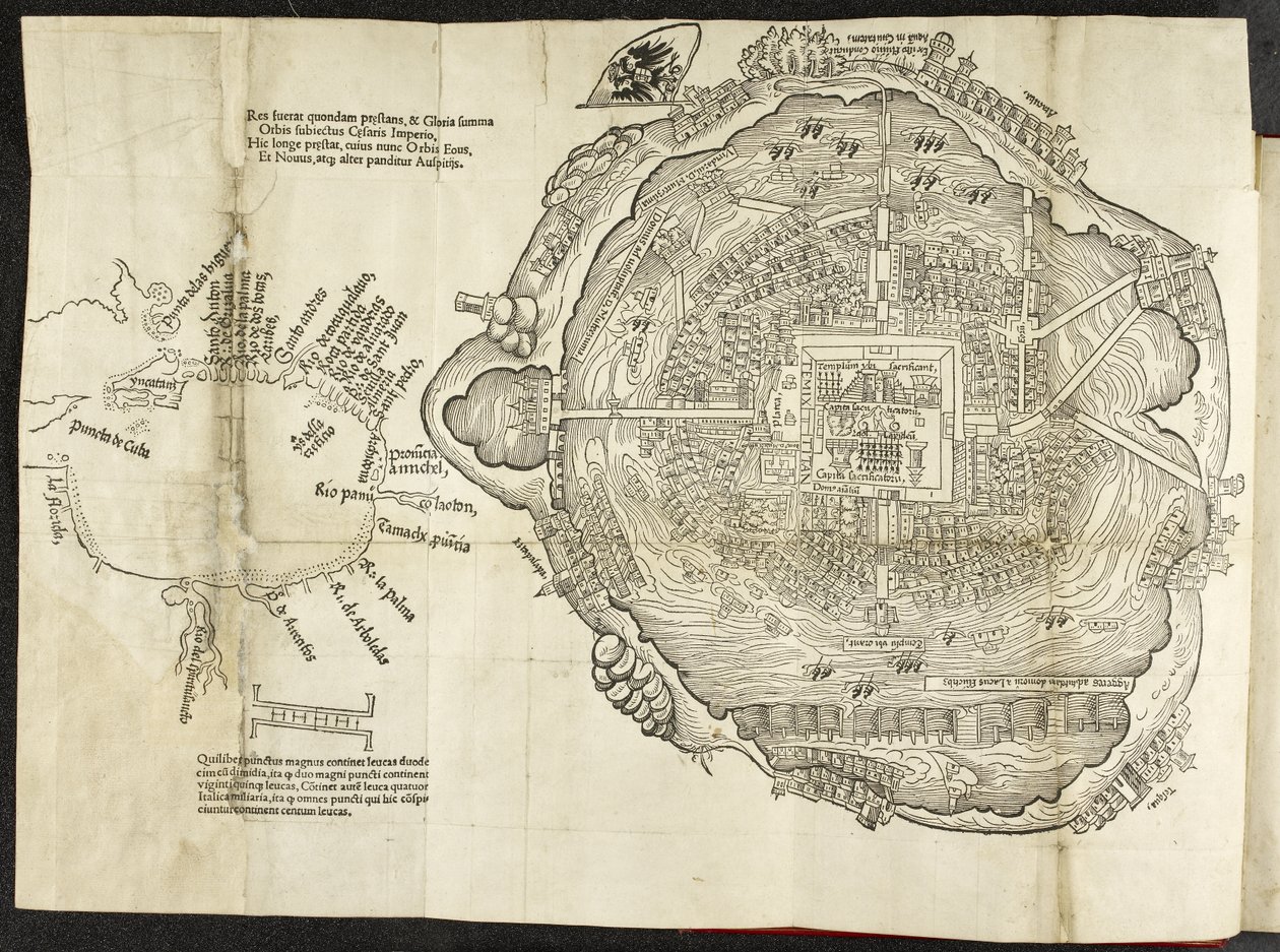 Plan Meksyku, w Hernando Cortés, La preclara narratione di Ferdinando Cortese della Nuoua Hispagna, Wenecja autorstwa Italian School