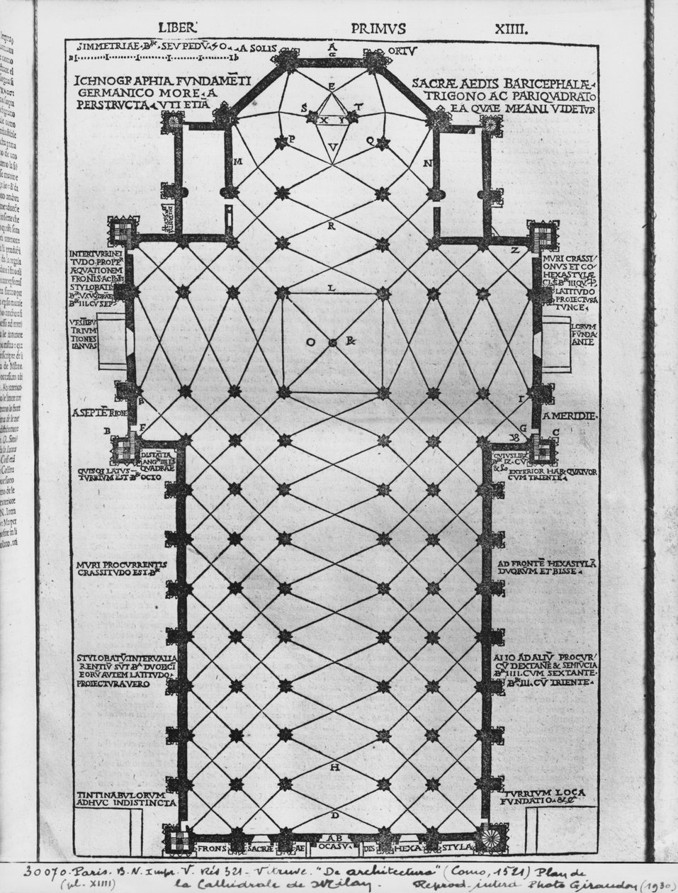 Plan katedry w Mediolanie, ilustracja z De Architectura Witruwiusza, Como, 1521 autorstwa Italian School
