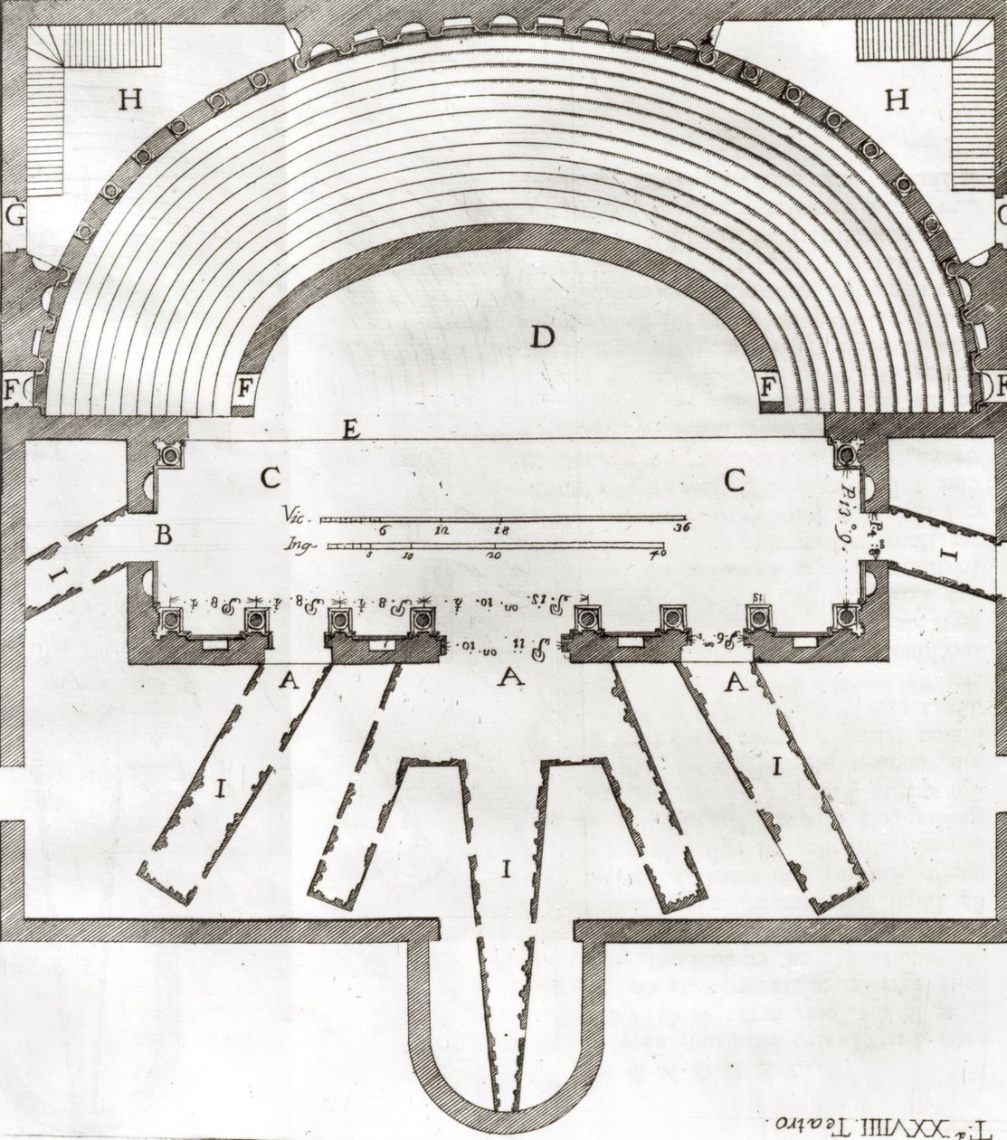 Plan Teatru Olimpijskiego, Vicenza, proj. Andrea Palladio (1508-80) wybudowany w latach 1580-85 autorstwa Italian School