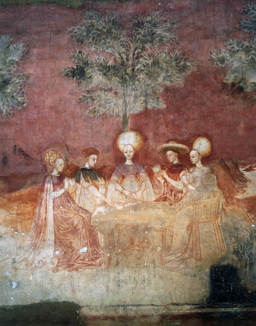 Gra kartami tarota, scena z cyklu Igrzysk, ok. 1445-1450, fresk, Palazzo Borromeo, Mediolan, Lombardia, Włochy autorstwa Italian School