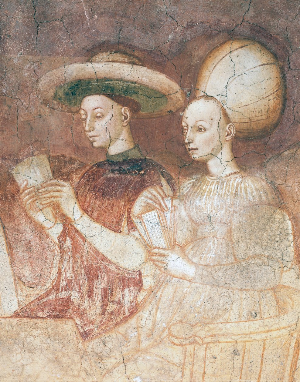 Gra z kartami tarota, scena z cyklu Igrzysk, ok. 1445-1450, fresk, Palazzo Borromeo, Mediolan, Lombardia, Detal, Włochy autorstwa Italian School
