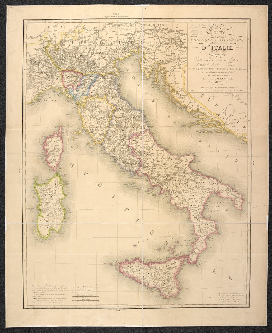 Mapa polityczna wskazująca podziały stanów Włoch autorstwa Italian School