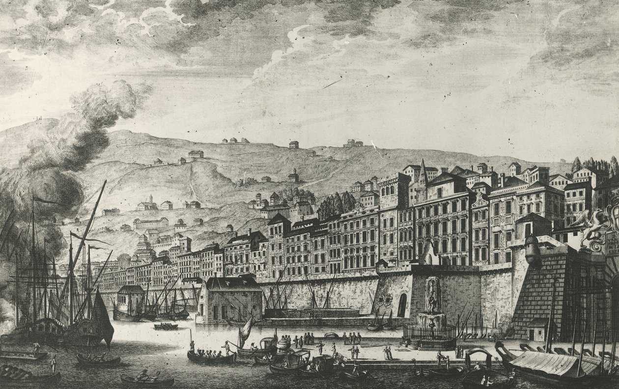 Ponte Reale w Genui, rycina, Włochy autorstwa Italian School
