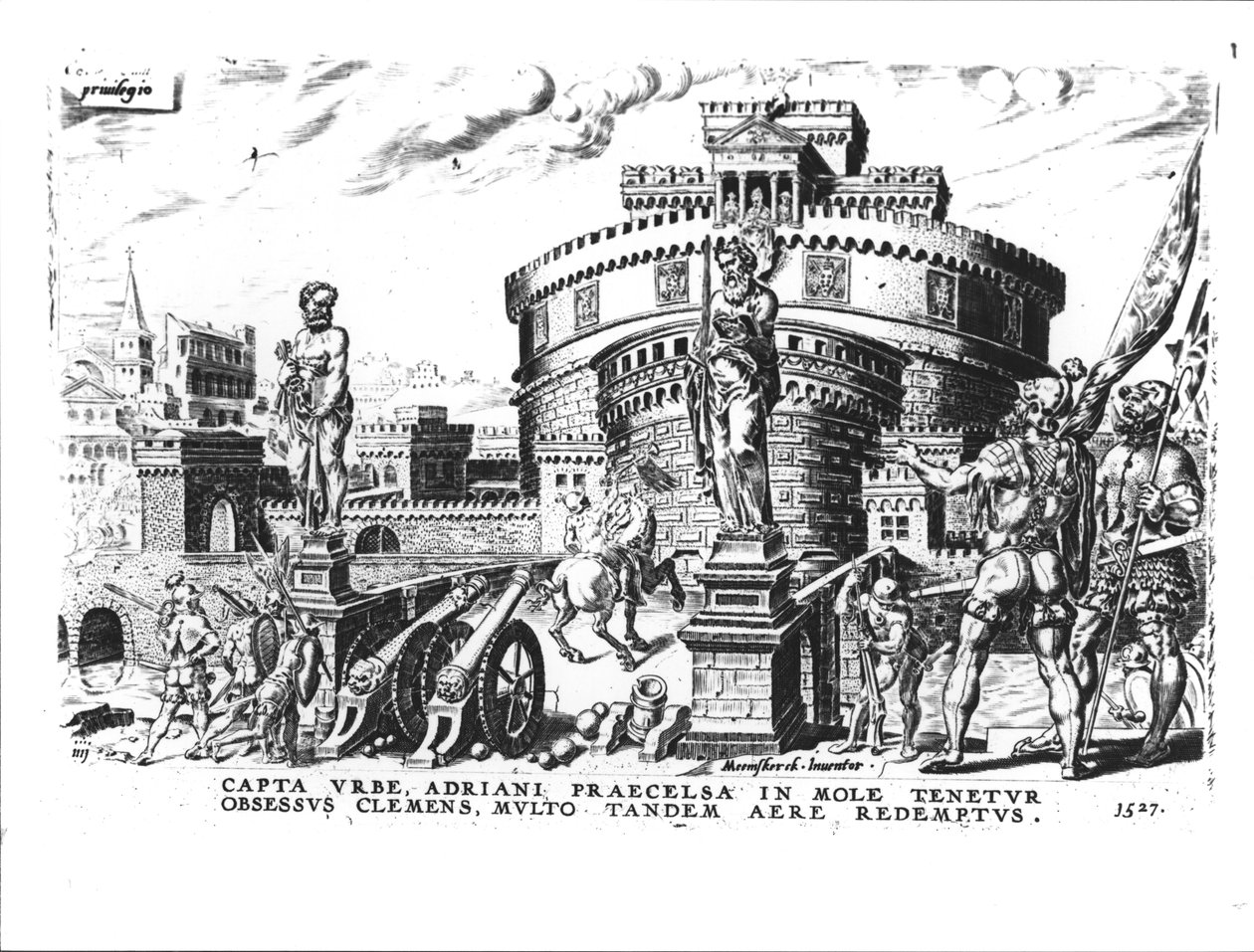 Papież Klemens VII (1478-1534) jest oblegany przez Karola V (1500-58) wysoko w wieży Hadriana, 1527 autorstwa Italian School