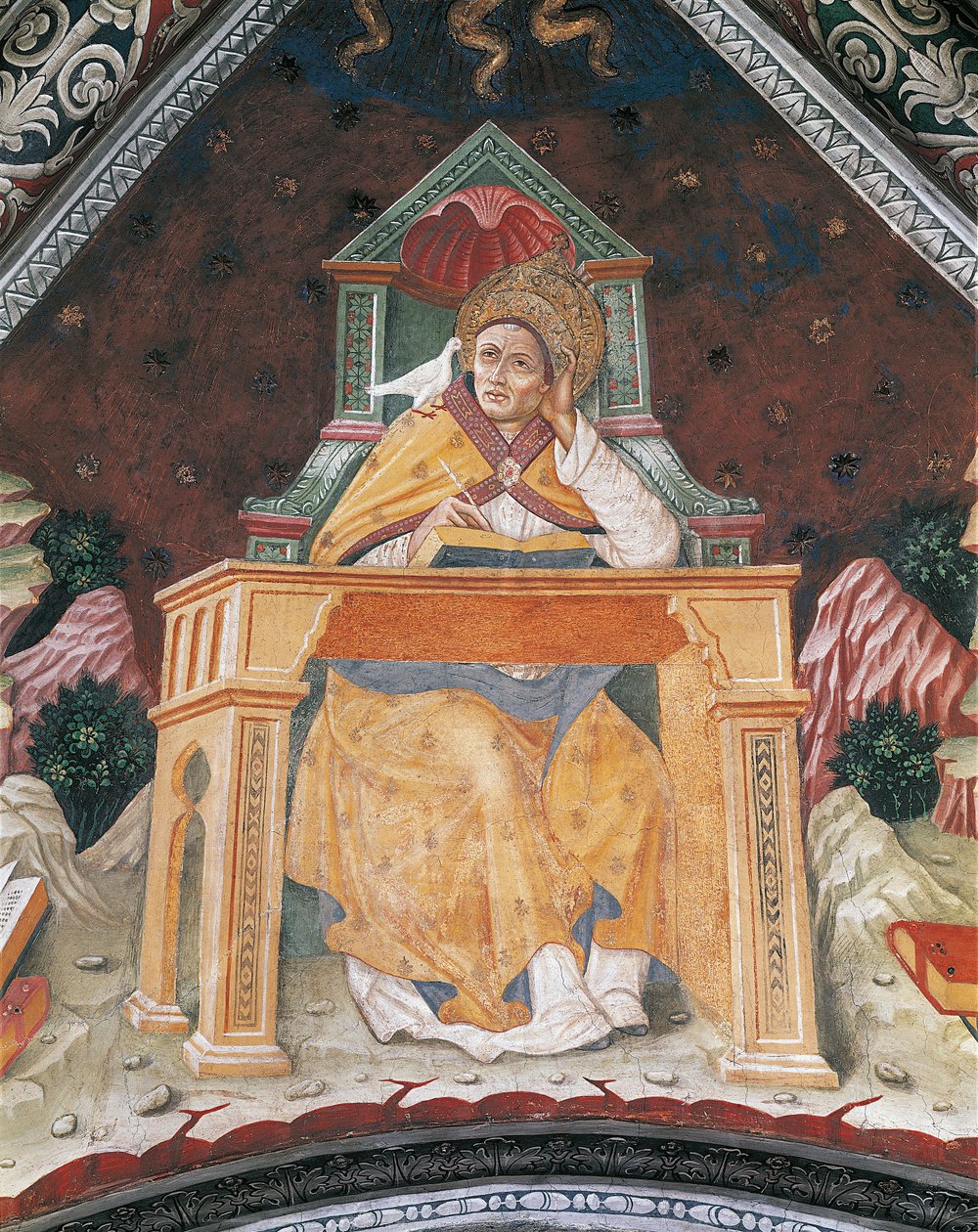 Papież Grzegorz I, w kaplicy św. Małgorzaty z Antiochii, sklepienie Sanktuarium Santa Maria Assunta (fresk) autorstwa Italian School