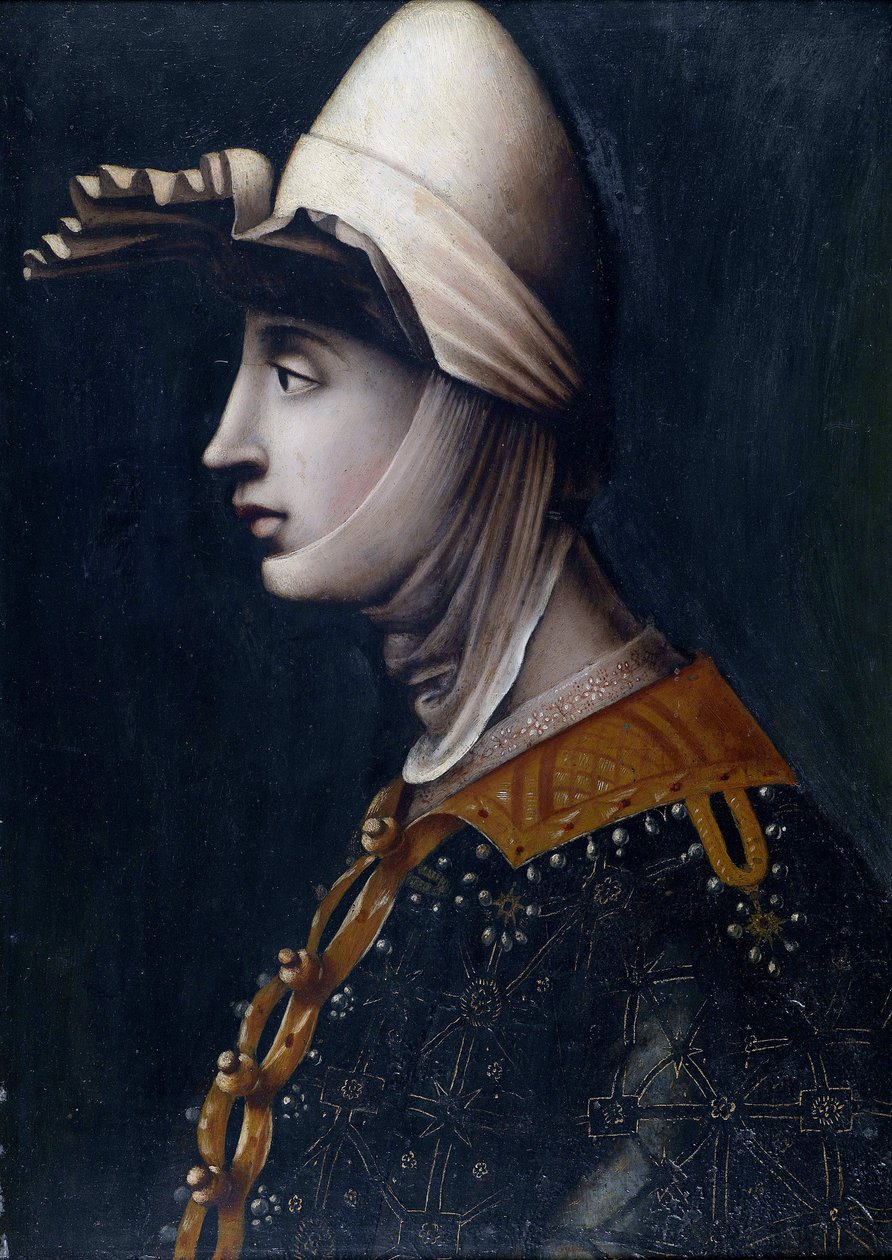 Portret hrabiny Matyldy Toskańskiej, znanej jako Canossa (Matylda de Briey) (1046-1115) (Matilde di Toscana) (Matilde di Canossa) - Matylda Toskańska, Anonim, połowa XVI w. - Olej na kamieniu, 49,5x36 - kolekcja prywatna autorstwa Italian School