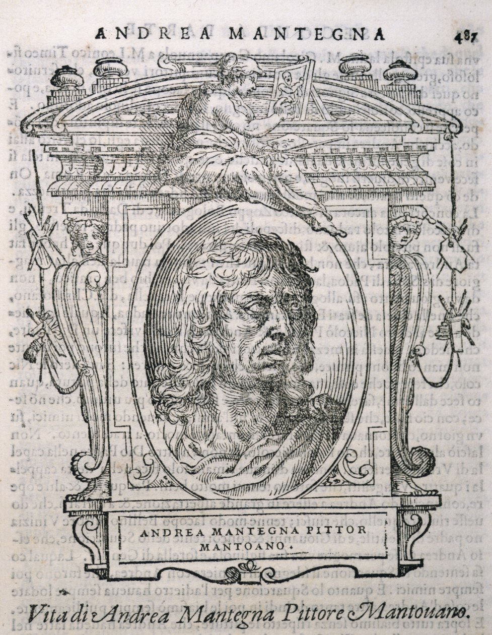 Portret Andrei Mantegny (ok. 1430-1506) z Żywotów artystów Vasarisa, po raz pierwszy opublikowany 1550 autorstwa Italian School