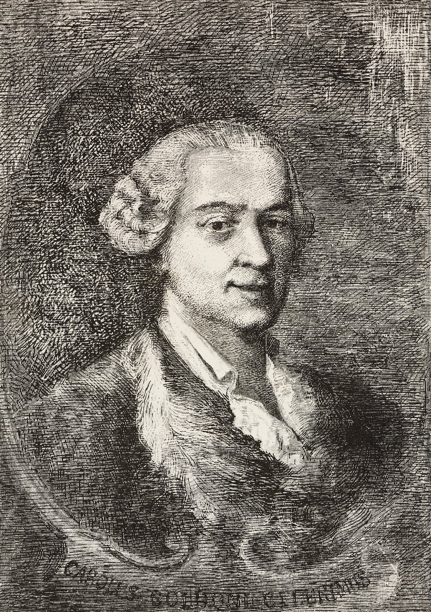 Portret Carlo Goldoniego (1707-1793), włoskiego dramaturga, rycina Marco Pitteri z obrazu Giambattisty Piazzetta i rysunku E Ximenesa, rycina z L