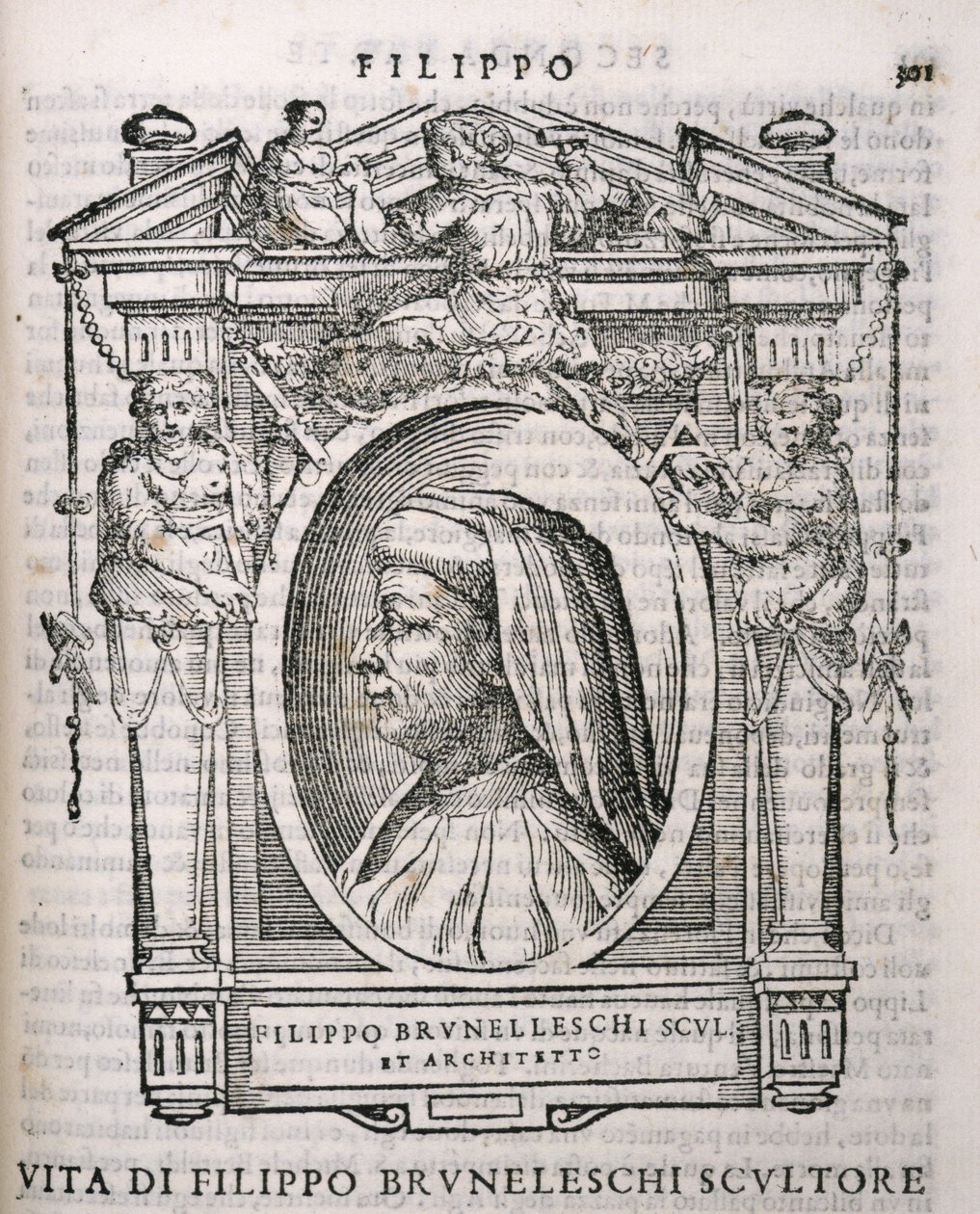 Portret Filippo Brunelleschiego (1377-1446) z Żywotów artystów Vasarisa, po raz pierwszy opublikowany 1550 autorstwa Italian School