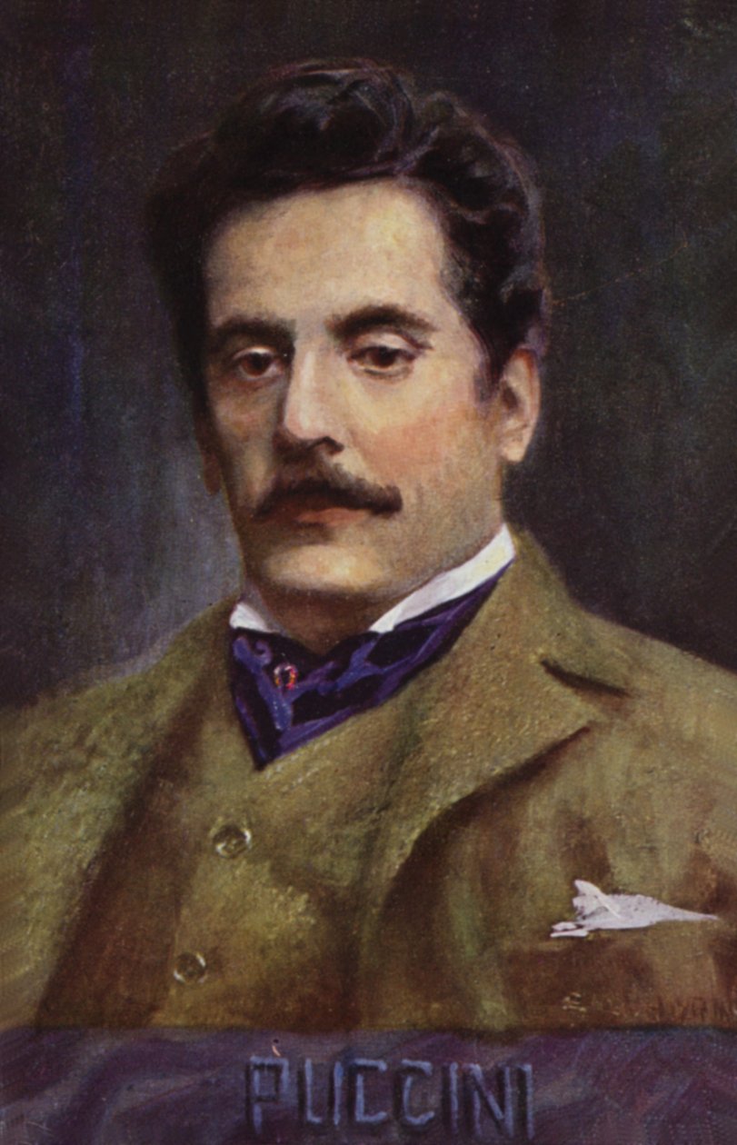 Portret Giacomo Pucciniego (kolorowa litografia) autorstwa Italian School