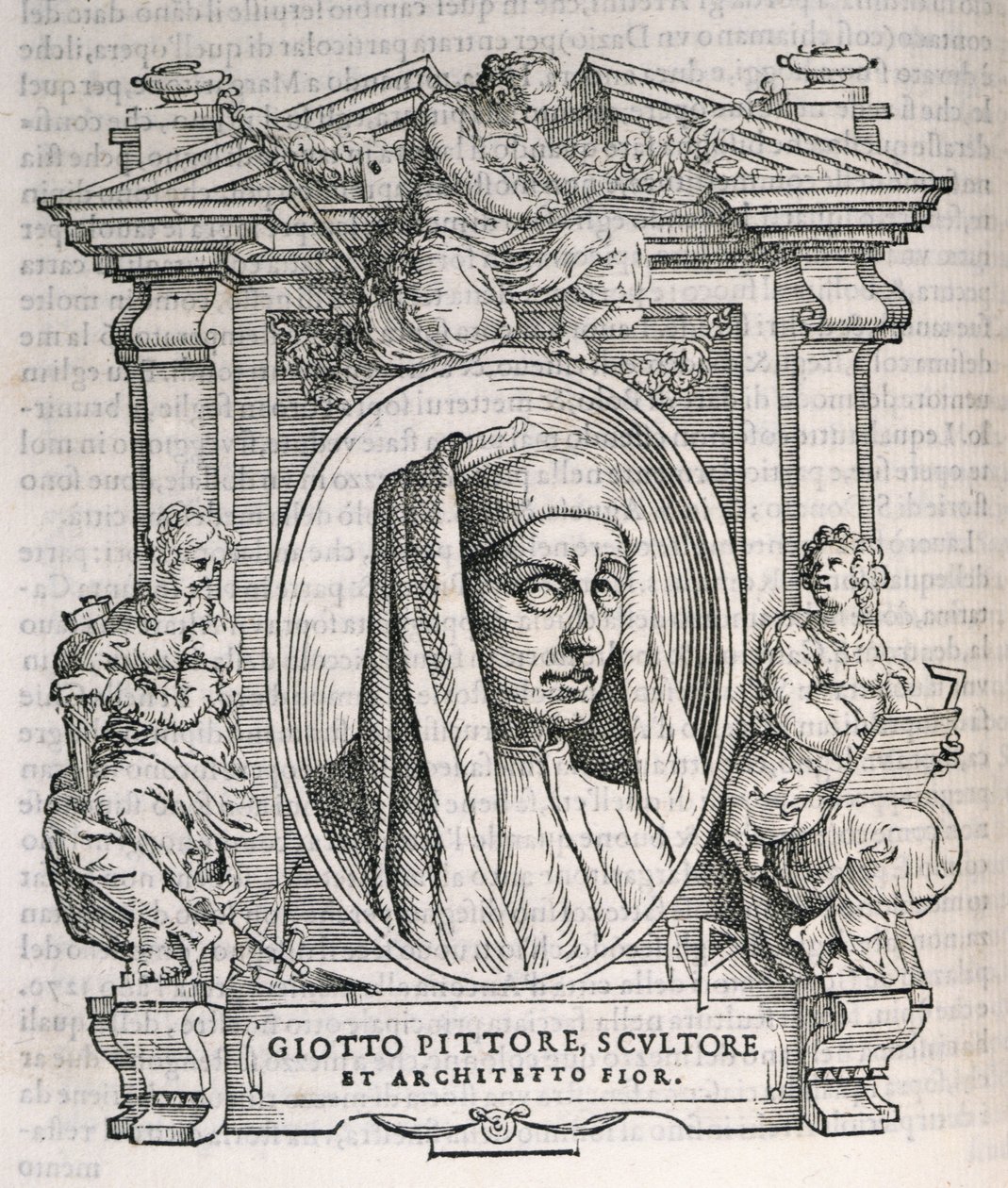 Portret Giotto di Bondone (ok. 1267-1337) z Żywotów artystów Vasarisa, po raz pierwszy opublikowany 1550 autorstwa Italian School