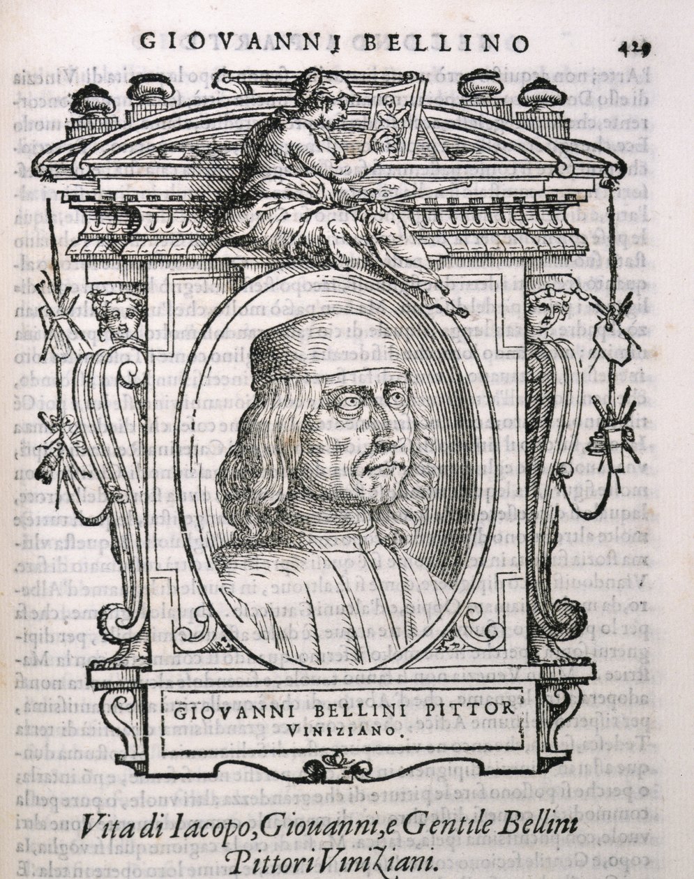 Portret Giovanniego Belliniego (ok. 1431-1516) z Żywotów artystów Vasarisa, po raz pierwszy opublikowany 1550 autorstwa Italian School