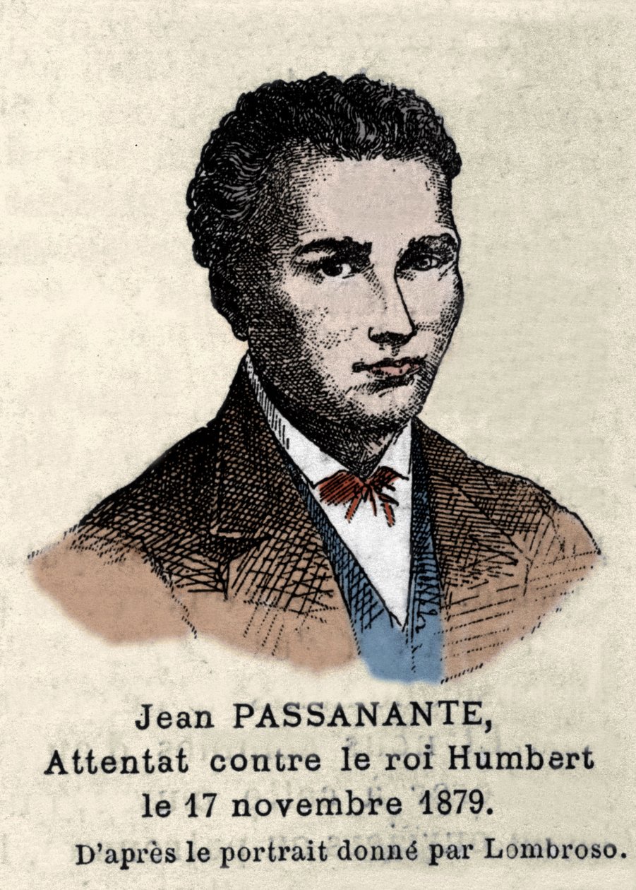 Portret Giovanniego Passannante (1849-1910), który w 1878 r. przeprowadził w Neapolu atak na króla włoskiego Umberta I (Humberta I), po tym jak wykonał portret Cesare Lombroso (1835-1909). To wydarzenie zainspirowało poetę Giovanniego Pascoli (1855-1912) w autorstwa Italian School