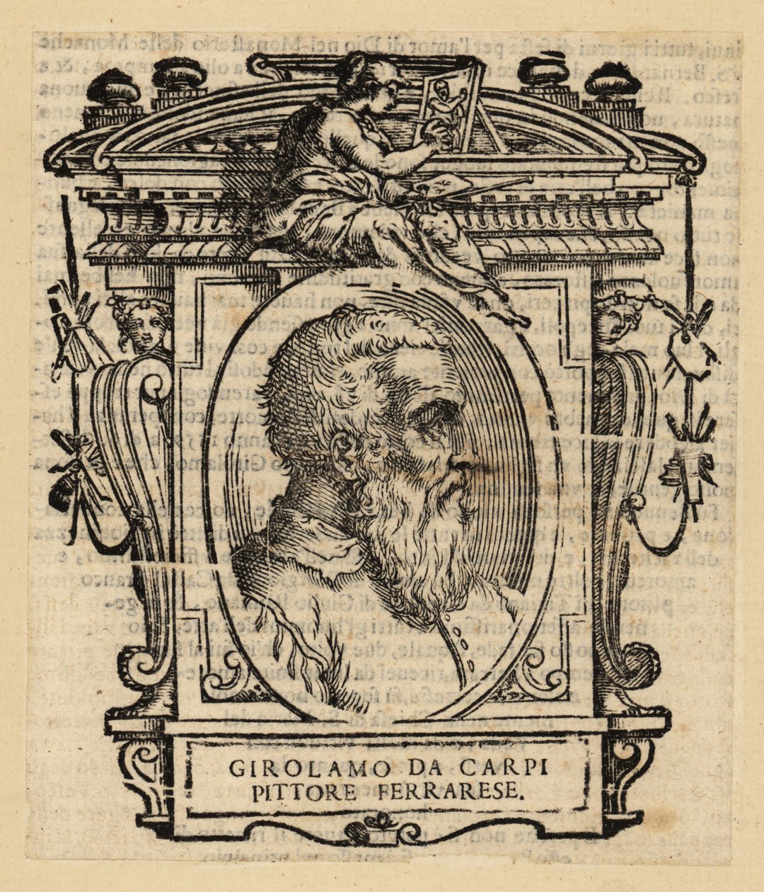 Portret Girolamo Da Carpi, włoskiego malarza i dekoratora, który pracował na dworze Domu Este w Ferrarze autorstwa Italian School