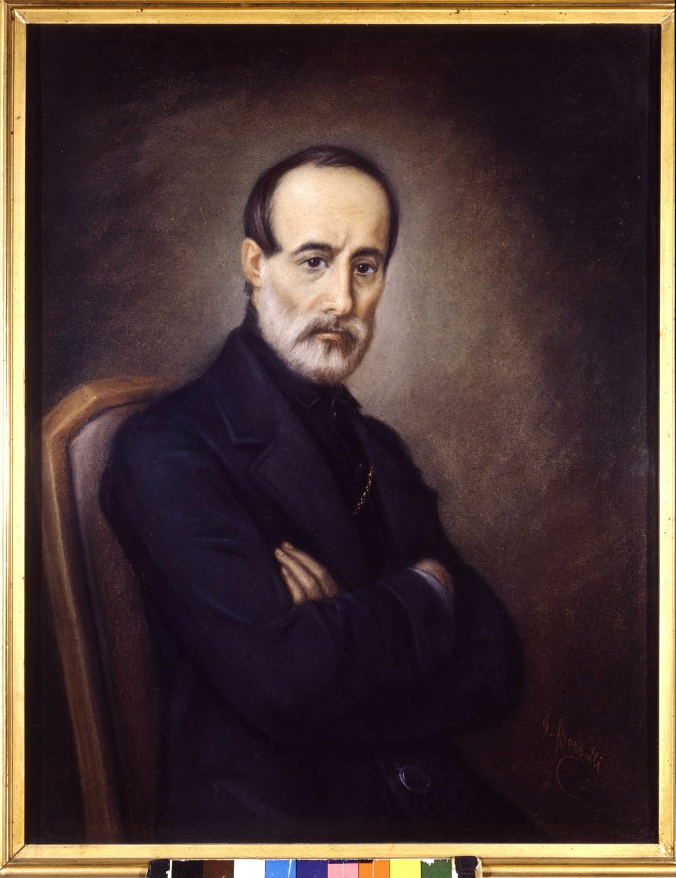 Portret Giuseppe Mazziniego (1805 lub 1808 - 1872). Malarstwo z XIX wieku. Muzeum Risorgimento. Mediolan autorstwa Italian School