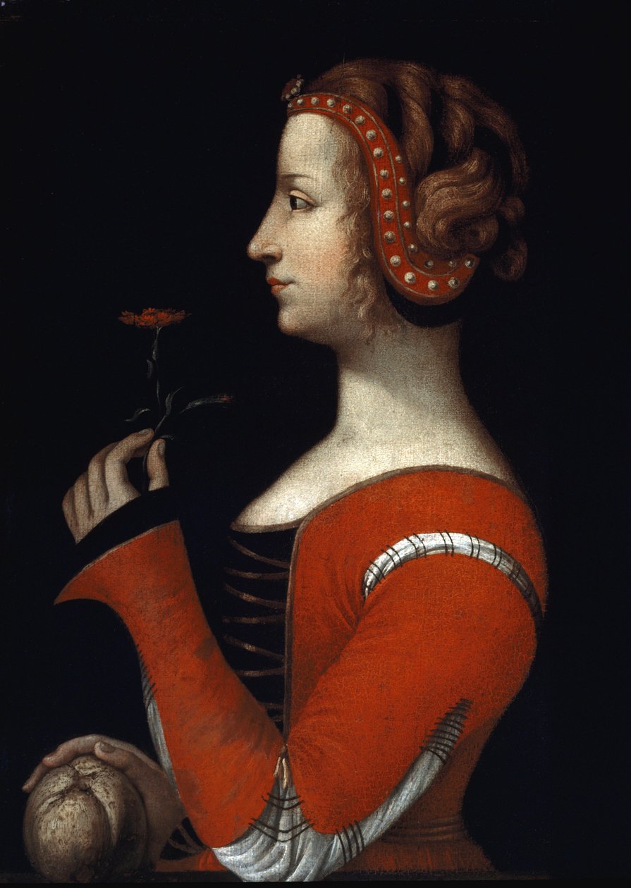 Portret Laury (Laury) autorstwa Noves (1308-1348), kobiety Aimee z Petrarki (Francesco Petrarca) Obraz szkoły włoskiej z XVI wieku. Muzeum Londynu, Wiktorii i Alberta autorstwa Italian School
