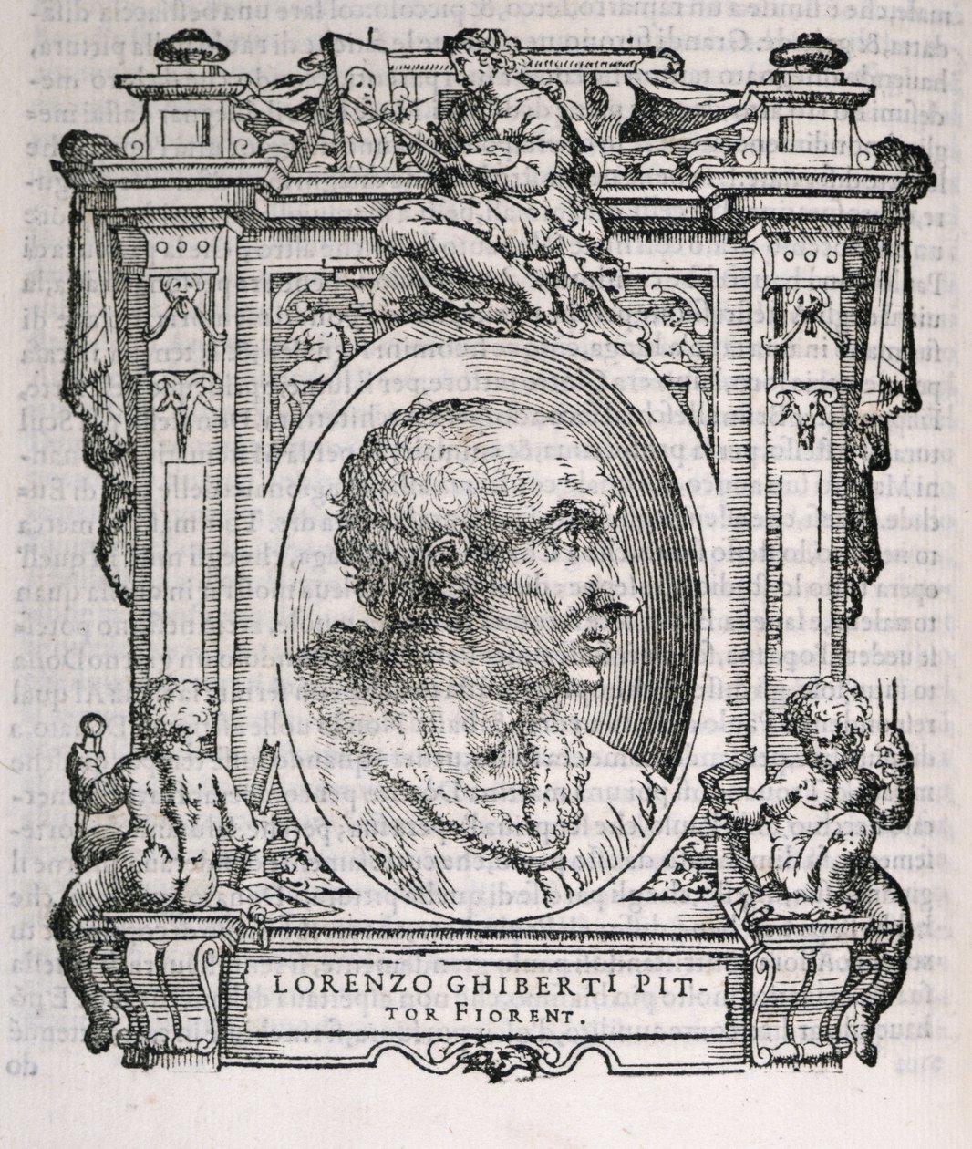 Portret Lorenzo Ghiberti (1378-1455) z Żywotów artystów Vasarisa, po raz pierwszy opublikowany 1550 autorstwa Italian School