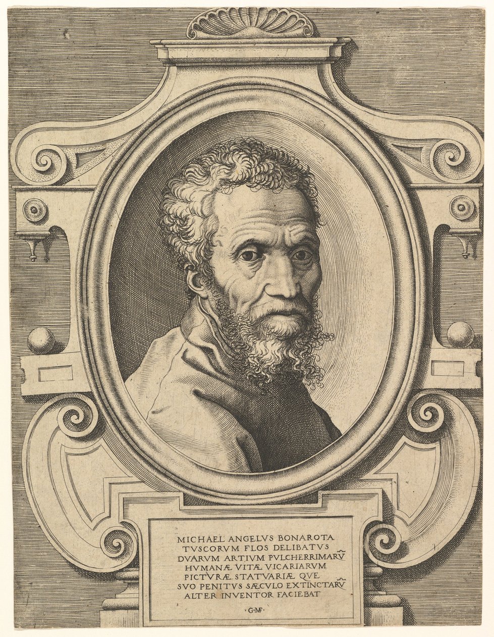 Portret Michała Anioła, wyd. C. 1564 (grawerowanie) autorstwa Italian School