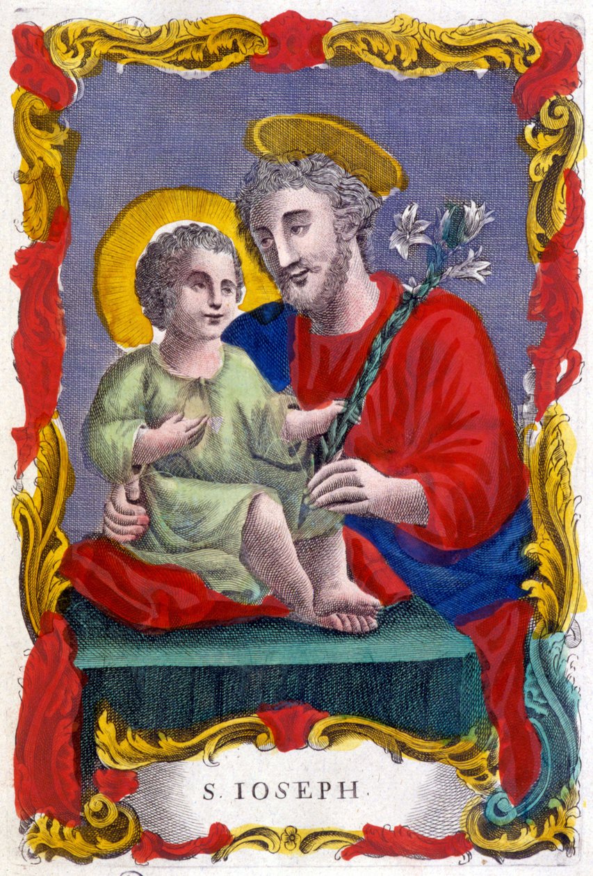 Portret św. Józefa z Dzieciątkiem Jezus, obraz pobożny, Włochy autorstwa Italian School